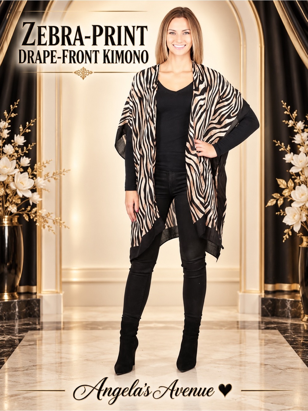 Zebra print Kimono Black White Tan NEW